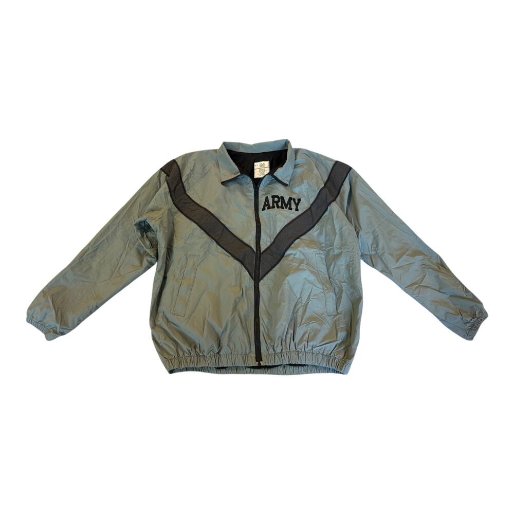Vintage US Army Men's Medium-Long Windbreaker PT‎ Track Jacket Gray Full Zip